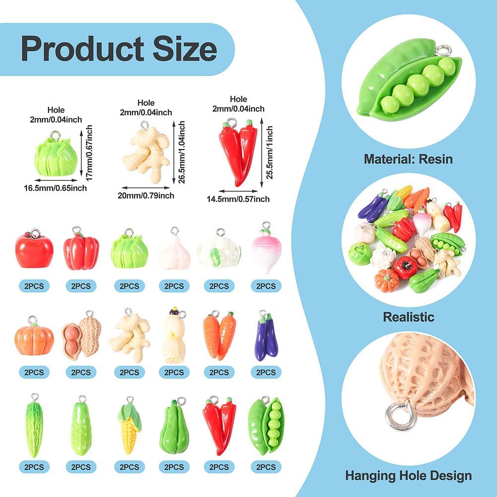 FASHEWELRY 36 Pcs Resin Artificial Vegetable Pendants with Loops Assorted Cute 3D Imitation Food Dangle Charms Hanging Ornament for DIY Craft Earring Bracelet Necklace KeyChains Jewelry Making - Image 4