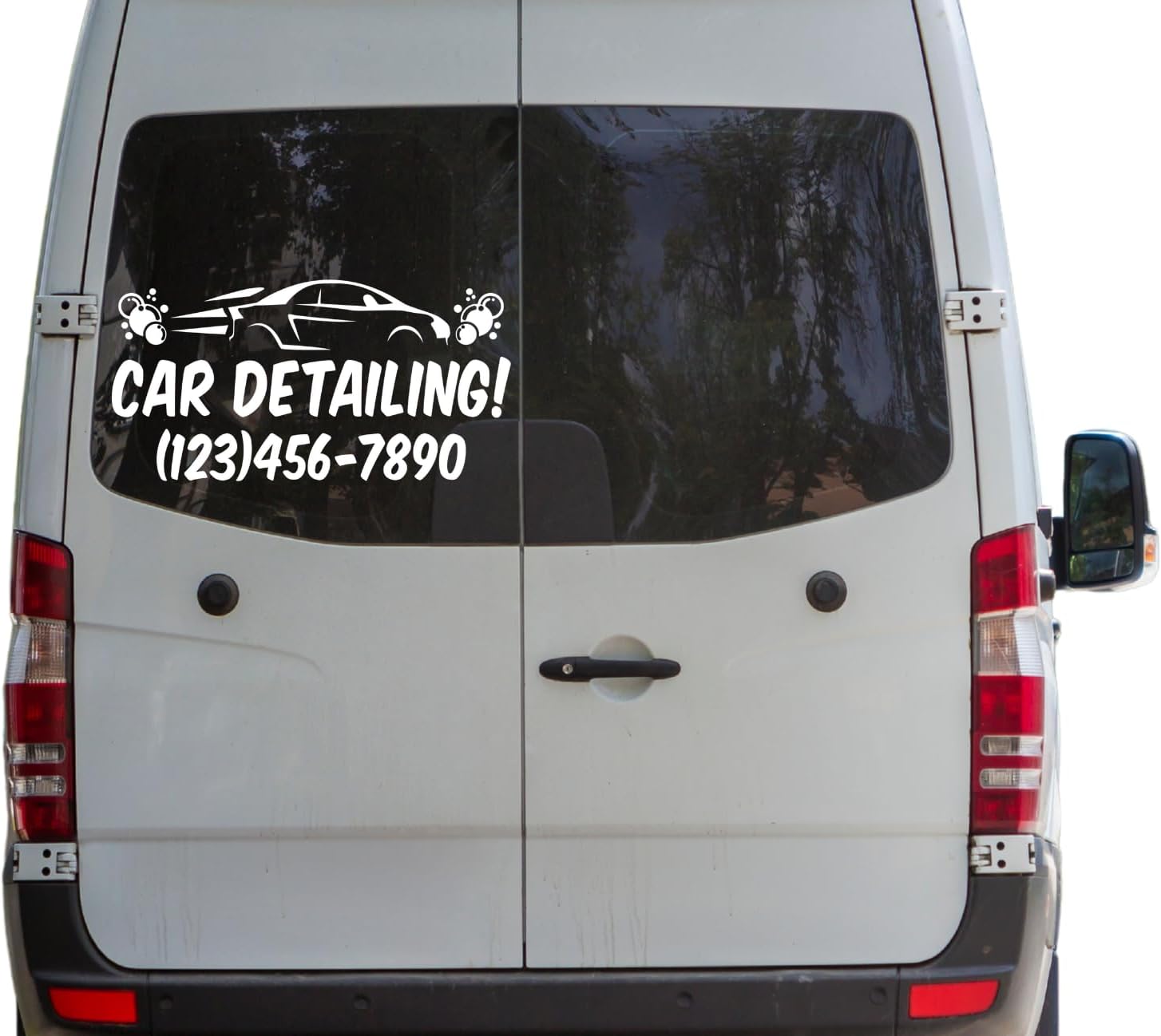 Car Detailing Custom Phone Number Vinyl Decal Sticker, Business Advertising Window Decal with Car Graphics