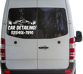 Car Detailing Custom Phone Number Vinyl Decal Sticker, Business Advertising Window Decal with Car Graphics