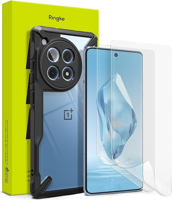 Ringke Fusion-X Case Compatible with OnePlus 12R [Black] + Dual Easy Film Compatible with OnePlus 12R [2 Pack]