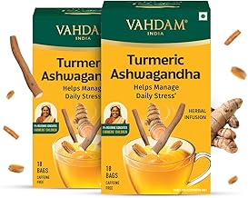 VAHDAM, Turmeric Ashwagandha Herbal Tea - 36 Teabags | Helps Manage Daily Stress | Individually Wrapped for Freshness | Blend of Turmeric, Ashwagandha, Lemongrass, Licorice & Black Pepper
