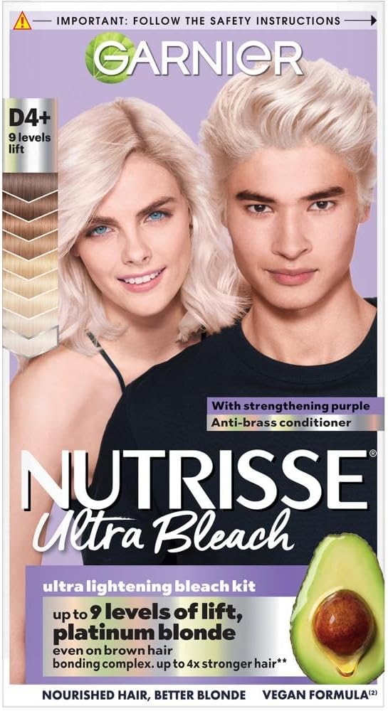 Nutrisse Ultra Bleach D4+ Intense Platinum Blonde Hair Dye, Permanent Hair Bleach for 9 Levels of Lift, 4X Stronger Hair & Intense Luminous Results, Vegan Formula with Nourishing Conditioner