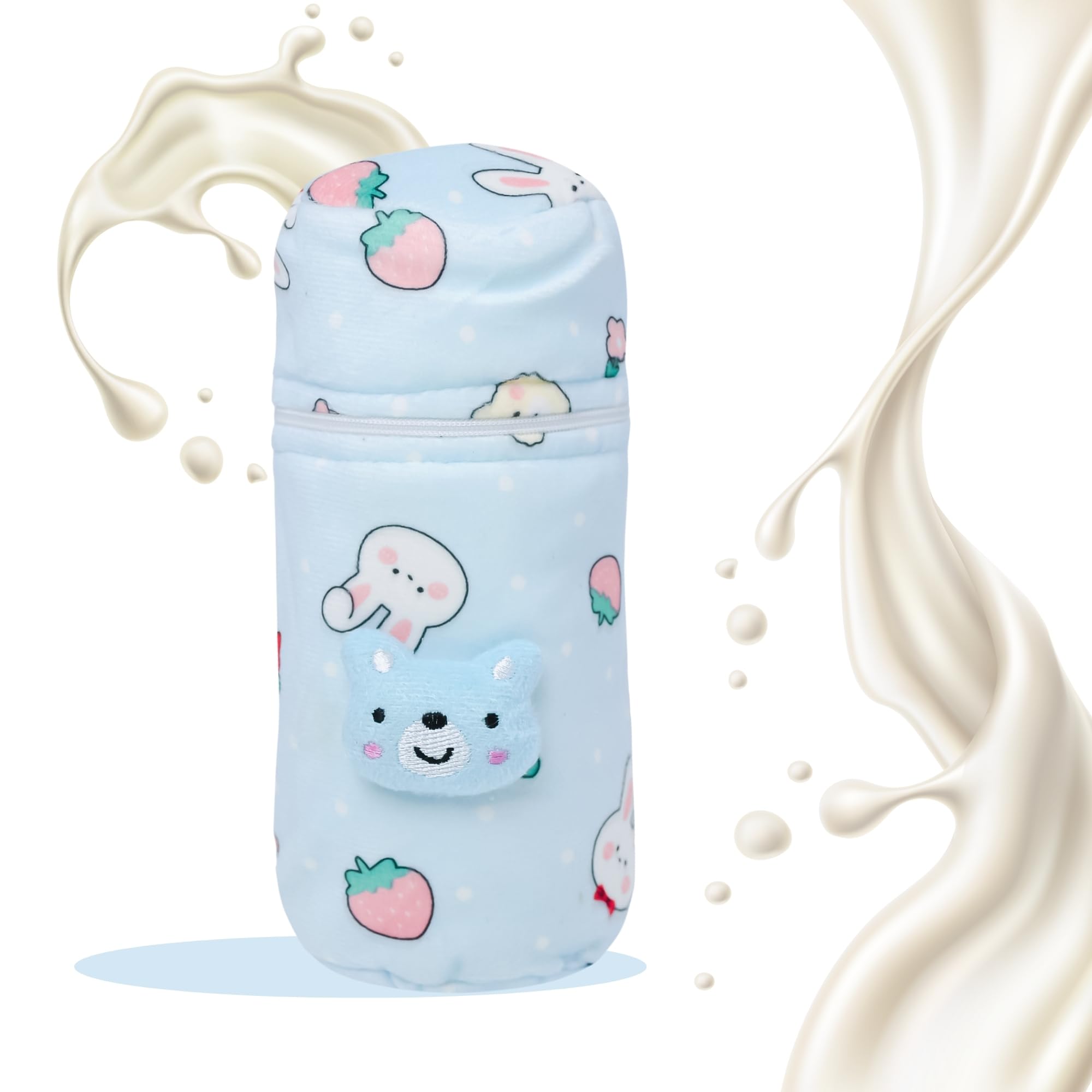 THE LITTLE LOOKERS Soft Plush Stretchable Baby Feeding Bottle Cover with Easy to Hold Strap (Zip Closure 330ml/11oz, Pink & Blue) - Image 9 thumbnail