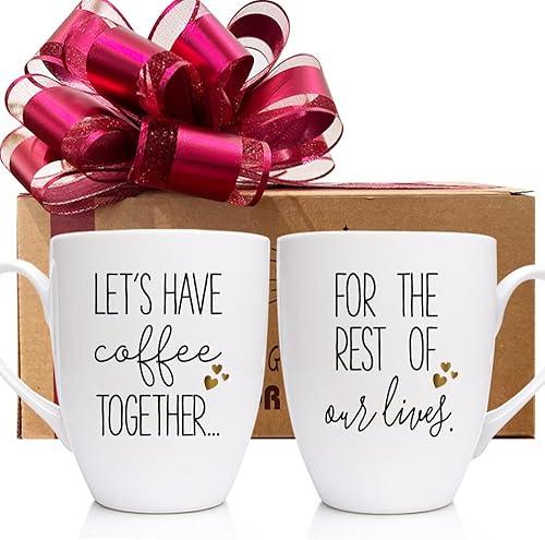 Regalos de boda de aniversario para pareja, Lets Have Coffee Together for The Rest of Our Lives, juego de tazas de café de compromiso, regalo de