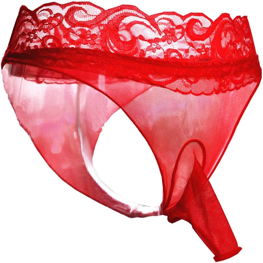 leesuo Men's Sexy Lingerie Lace Sheer Panties Boxer Briefs Boyshort Underwear Transparent Shorts with Sheath