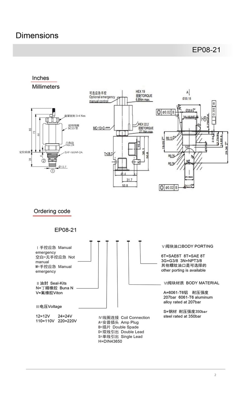 Elektrozawór hydrauliczny Ep08-21 Elektrozawór elektromagnetyczny dwustopniowy i dwukierunkowy