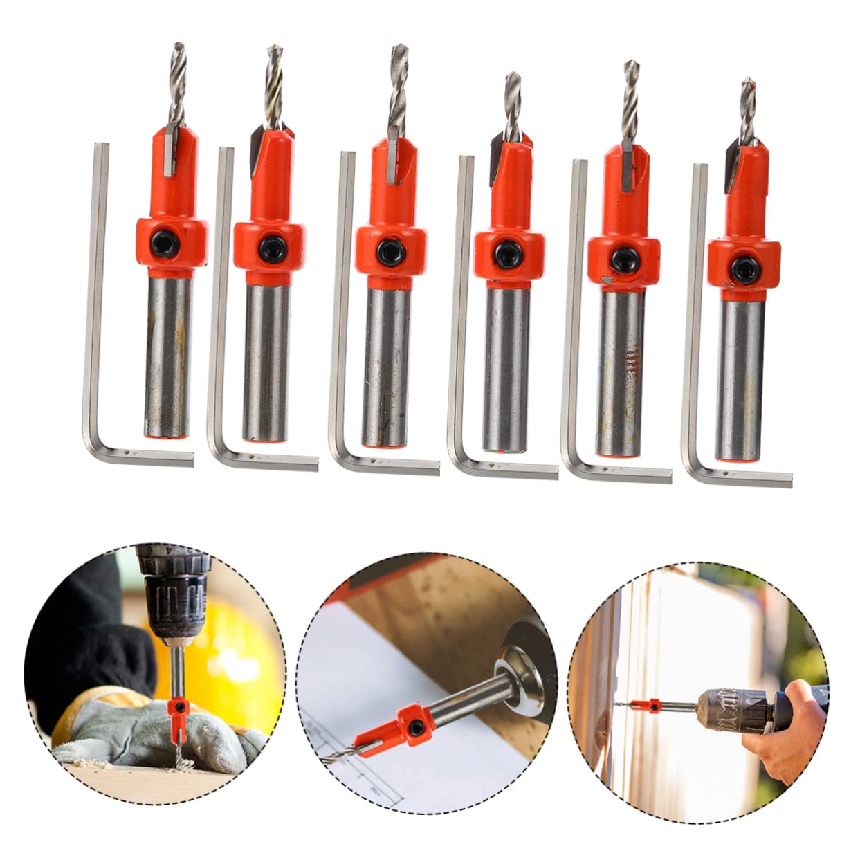 jojofuny 6pcs Woodworking Countersink Drill Bit Set Durable Alloy Tapered Bits with Five-Edged Chamfer Design for Smooth Hole Drilling Timber and Carpentry Easy Storage and Carry