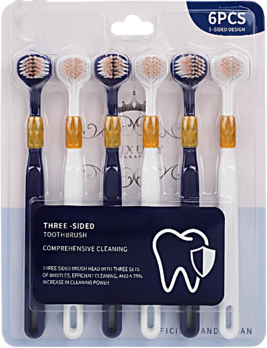 BIGTHREE 6 Piece Three-Sided Toothbrush, Three-Head Toothbrush, Portable Three-Sided Soft Bristle Toothbrushs, Efficient Cleaning, Suitable for Home, Hotel, Travel, Camping, etc.