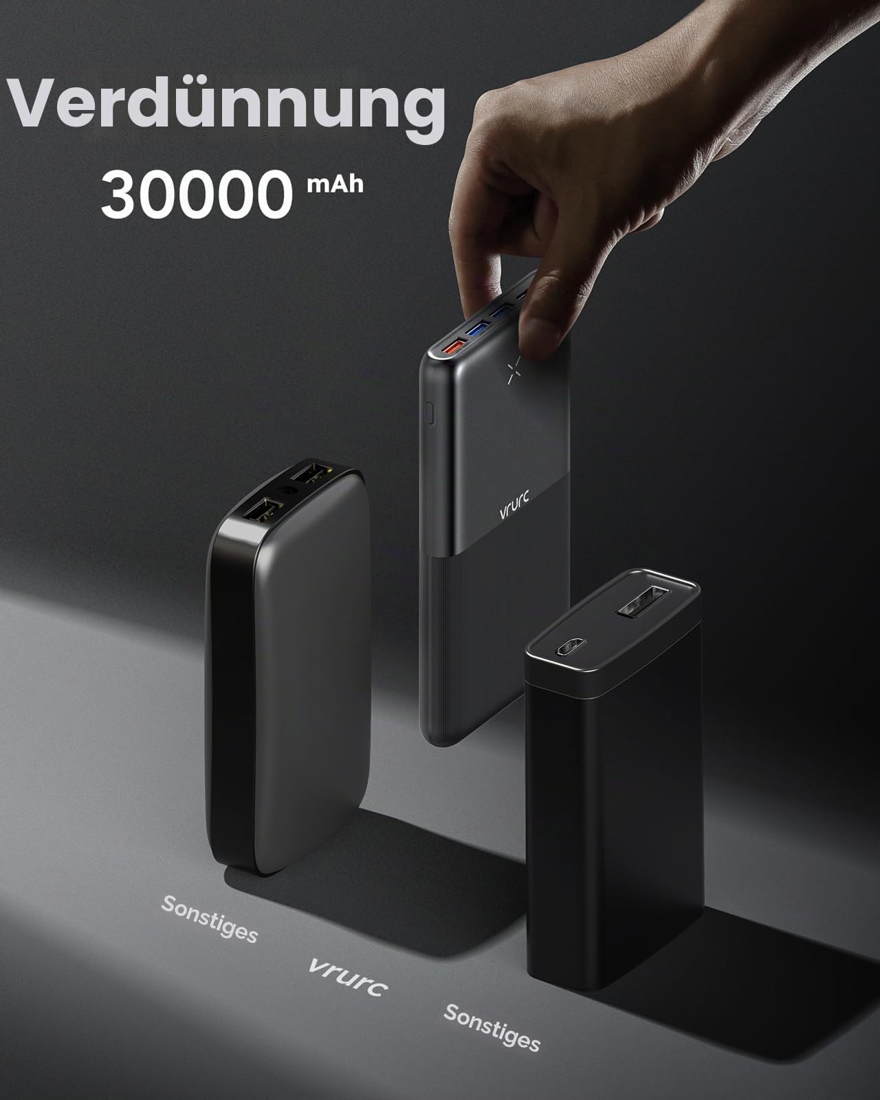 Powerbank 30000 mAh, VRURC 22,5 W Schnellladung tragbares Ladegerät, USB C