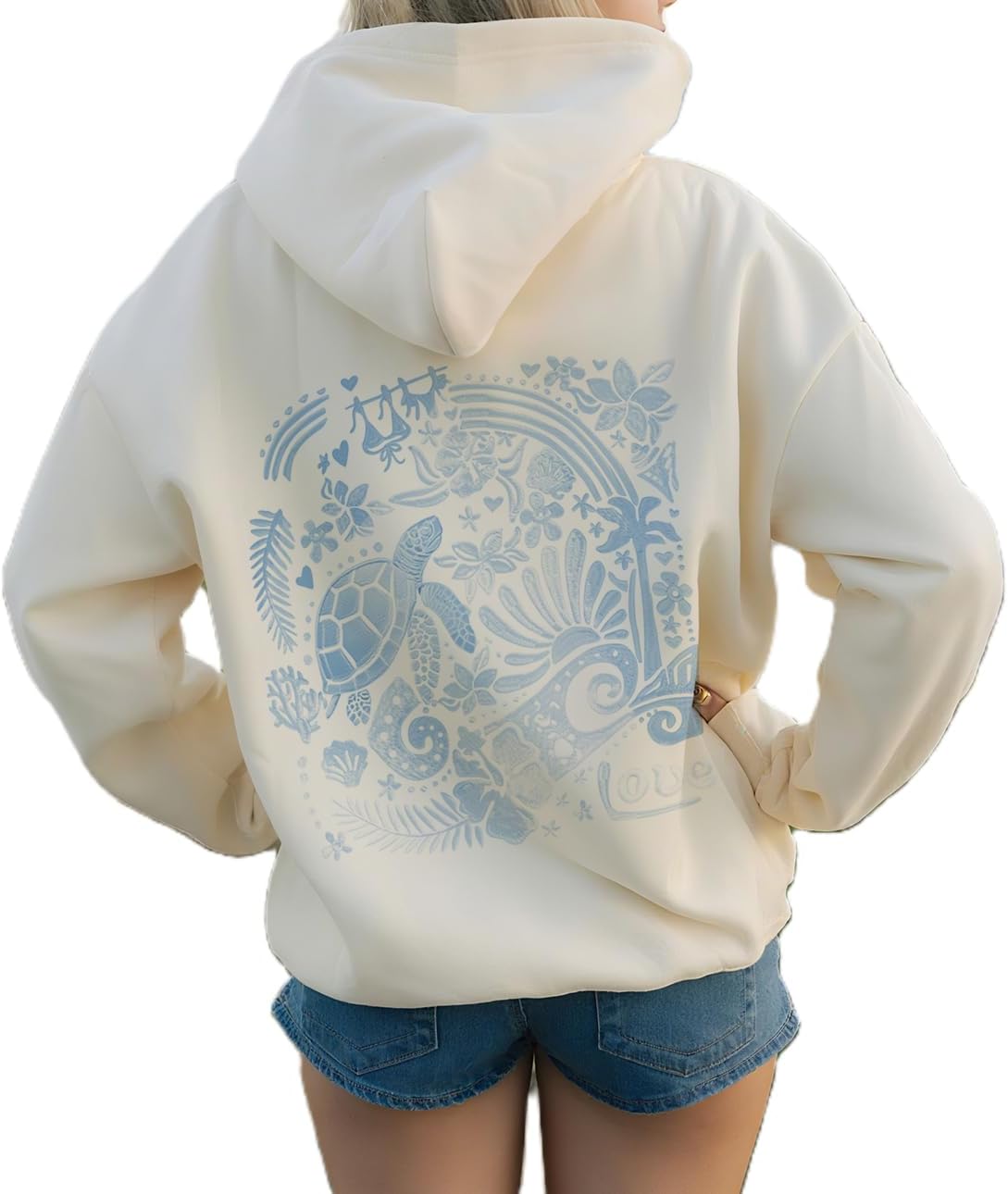 Women Teen Girls Cute Embroidered Hoodie Y2k Floral Ocean Graphic Oversized Sweatshirt Aesthetic Preppy Clothes