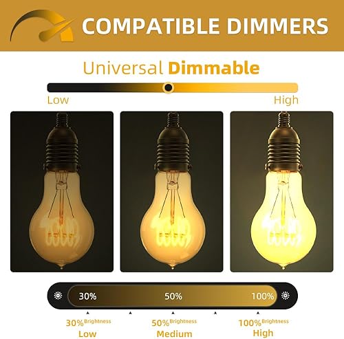 Miniatura 3 de Jslinter Bombillas Incandescentes de 60 Vatios Regulables Paquete de 4 Bombillas, Bombillas de Luz Suave A19 de 2200K Luz Cálida, Bombilla de Luz