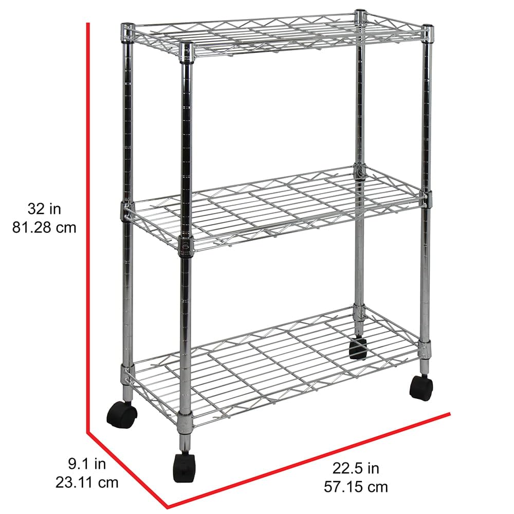 Cocina Carrello multiuso con scaffali a 3 livelli, cromato, carrello di servizio vassoio rimovibile da bar cucina rotelle Estante de almacenamiento