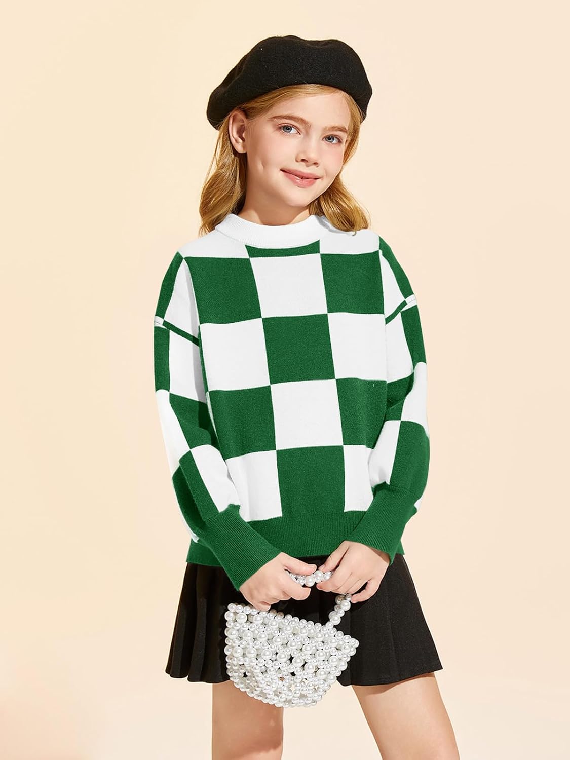 Girls Sweaters Kids Fashion Plaid Mock Neck Pullover Sweater Tops 5-14 Years