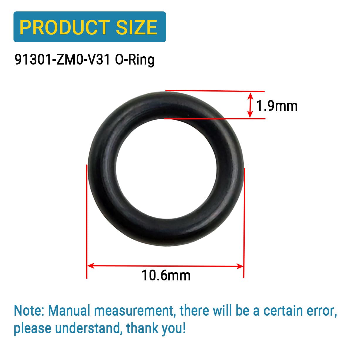 2 Pack 91301-ZM0-V31 O-Ring Kit for Honda Generator | Nitrile Rubber, 10.6x6.8x1.9mm, Fits Fuel Tank, Replaces 91306-PJ4-000, 91363-VD6-900, 91353-735-801, and 132-0664