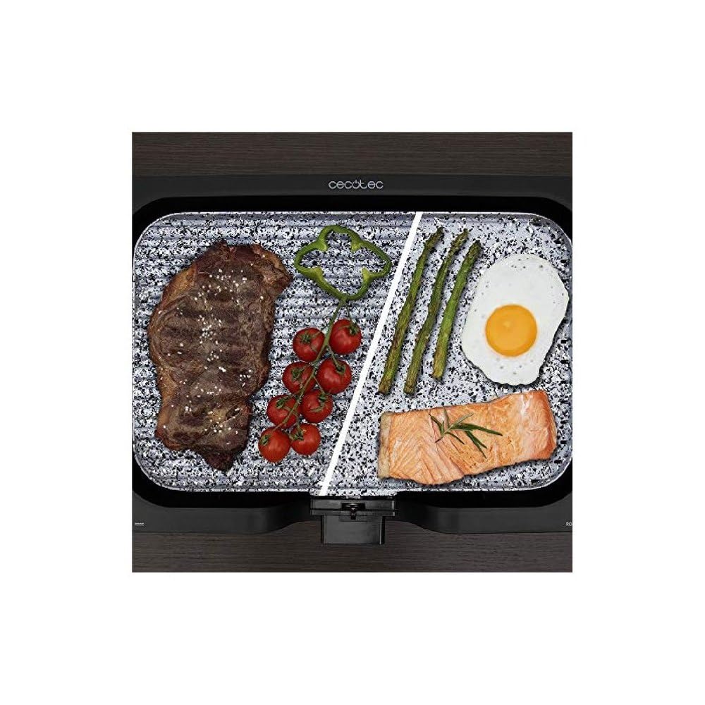 Cecotec Rôtissoire électrique Rock&Water 2000. Revêtement en pierre RockStone, thermostat réglable, lavable au lave-vaisselle, 40 X 20 (2200 W, Gris et noir)