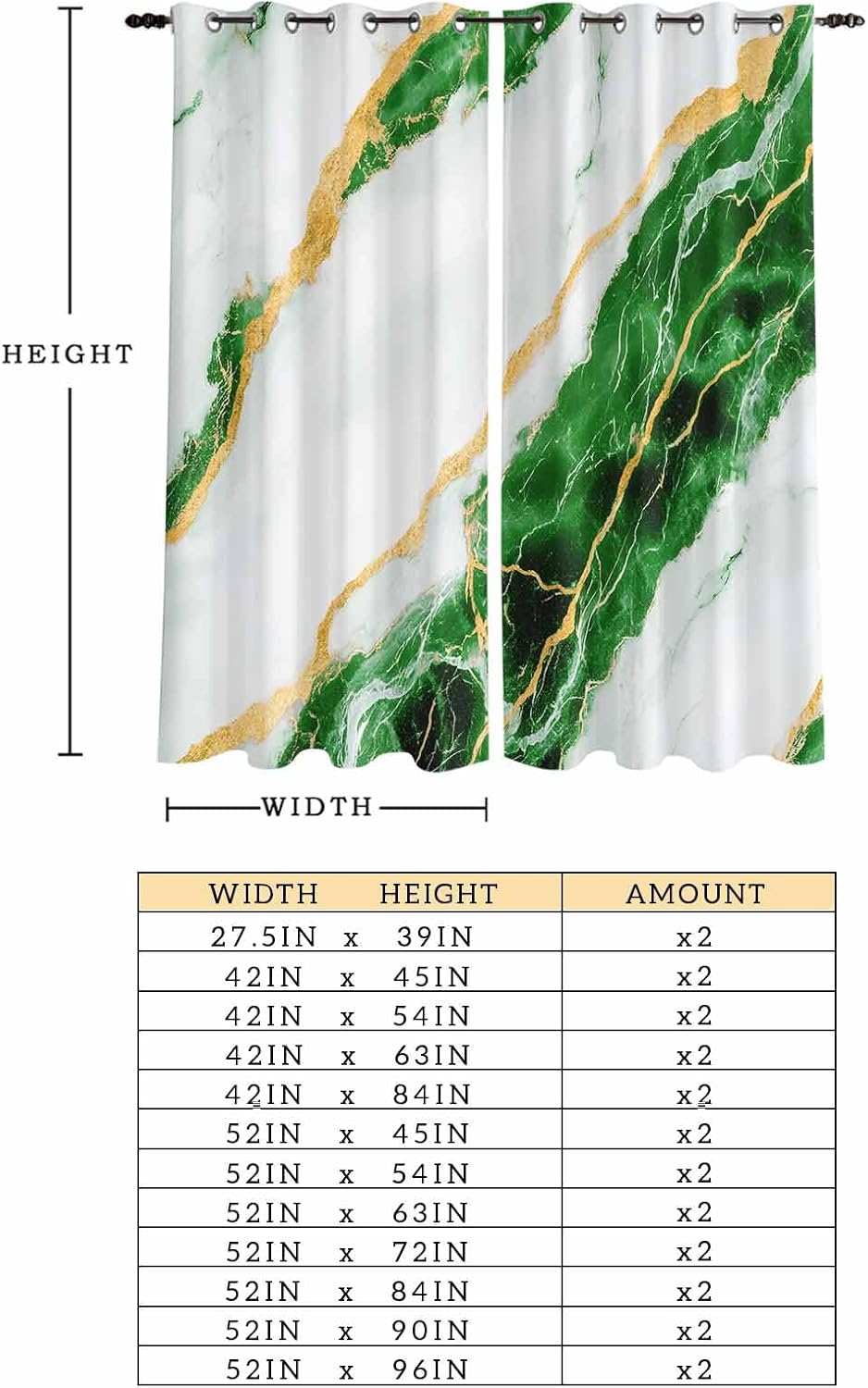 Marble Green Window Curtains Panels with Silver Grommet,Gold Foil Ceramic Style Crack Scratch Kitchen Cafe Curtain Draperies Window Treatment Set for Living Laundry Room/Bedroom/Bathroom/Cafe,84x84
