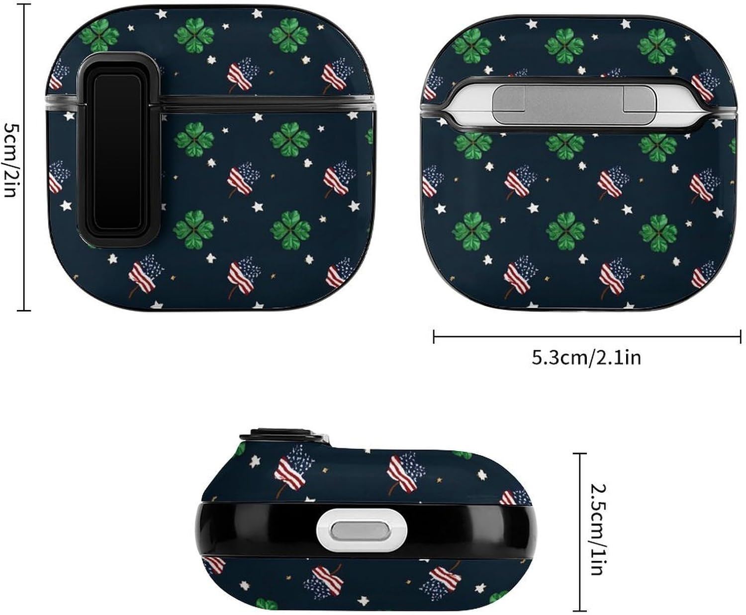 Four Leaf Clovers U.S. Flag Novelty Protective Cover Compatible with AirPods 4th Case with Lock for Women Men image 2