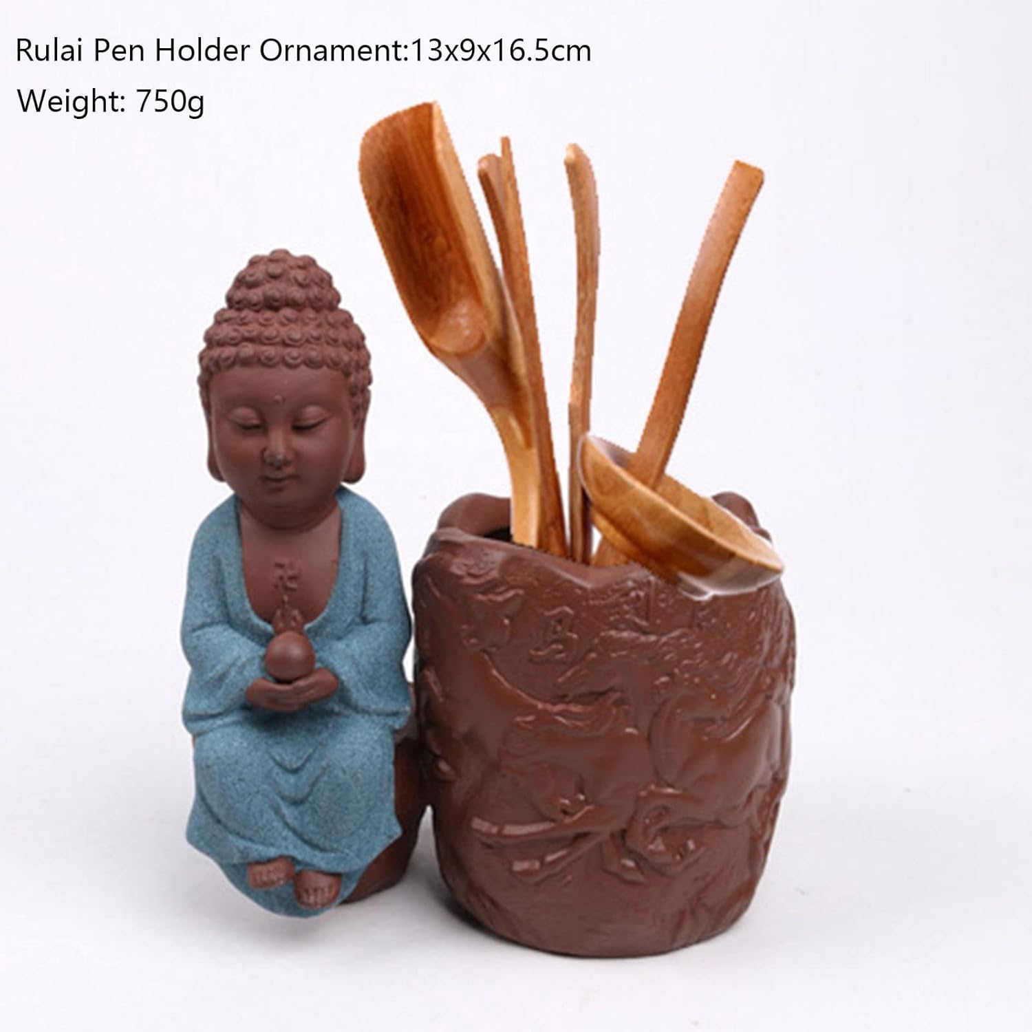 Ceramic Tea Pet Ornament Pen Holder Ornament Flower Arrangement Pen Holder Zisha Pottery Creative Hand Carving for Office Furnishings Furniture Ornaments(2：13x9x16.5cm,A)