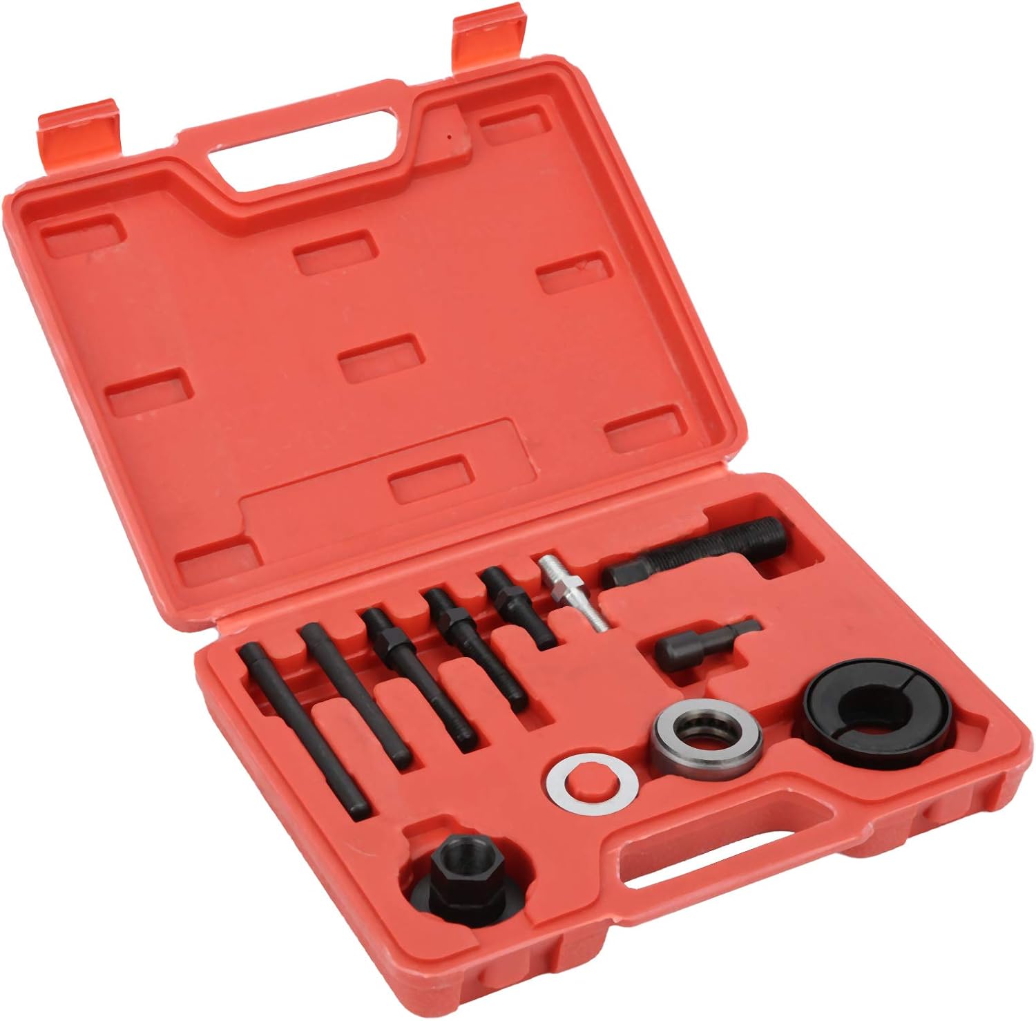 Tbest Automotive Pulley Puller Remover Installer Kit Heavy Duty Carbon Steel Hand Operated Tool for Power Steering Alternator and Modular Engine 12PCS Complete Adapters Set