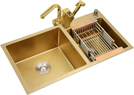 Amazon Co Jp シンク周り用品 キッチンシンク304ステンレススチールゴールドシンク国内ダブルシンクが内蔵アンダーカウンター盆地バルコニーランドリープールギフト Color Gold Size 75 40 22cm Diy 工具 ガーデン