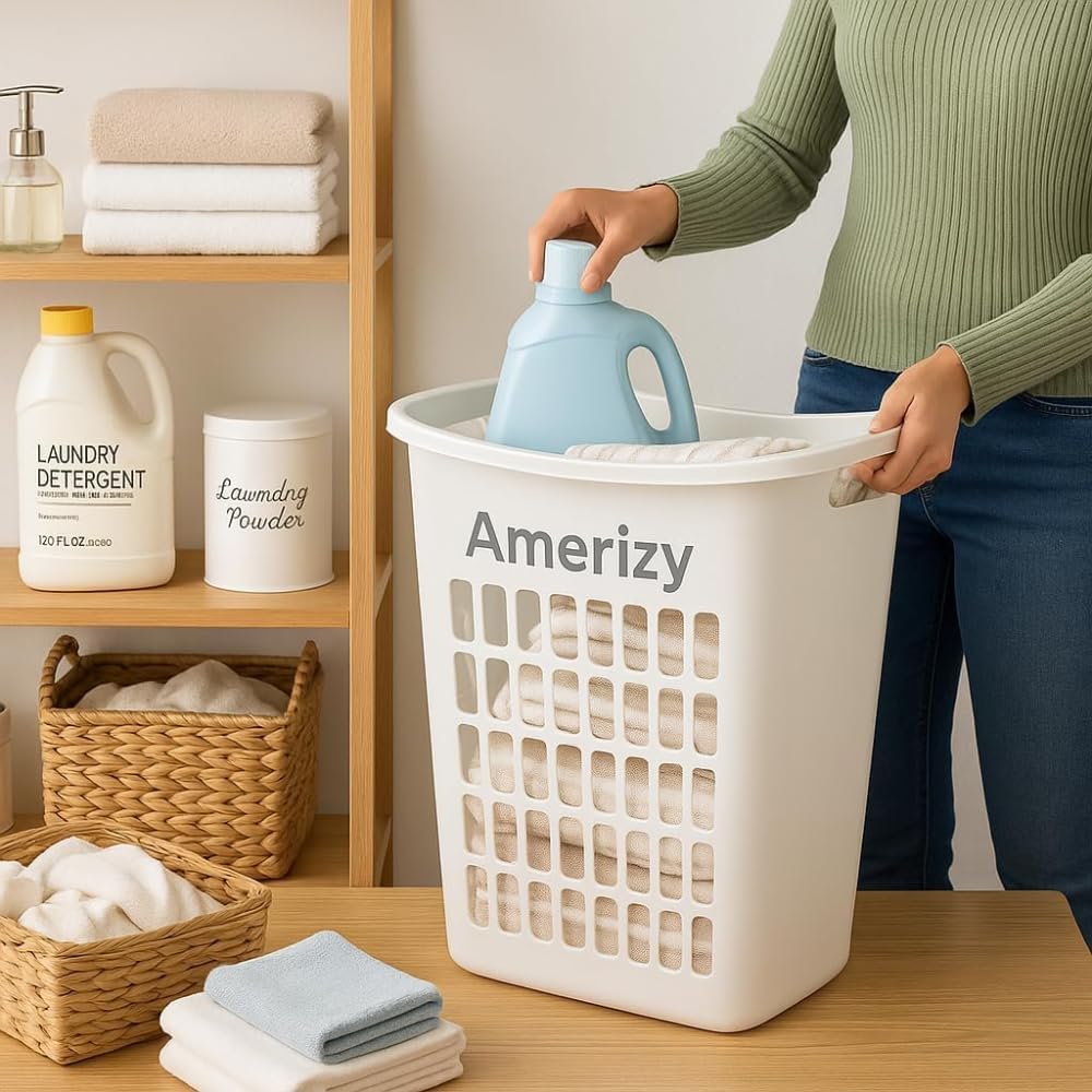Large White Plastic Laundry Hamper – Rectangular Open Top Clothes Basket with Ventilation, Lightweight Durable Bin for Bedroom, Bathroom, Closet or Dorm Us