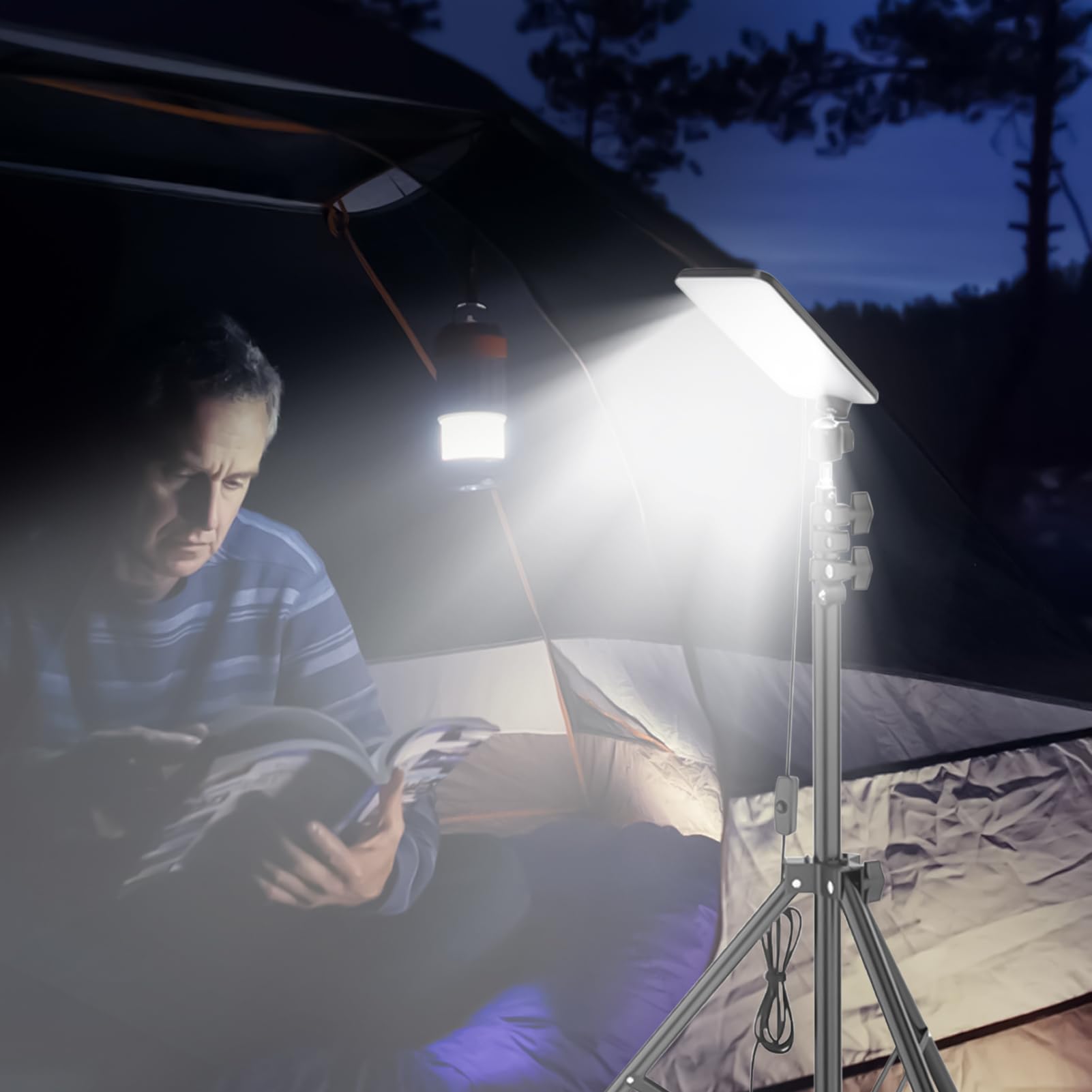 Lampa kempingowa ze stojakiem Wysoka Jasność Regulowana | Teleskopowa Lampa Kempingowa Statywowa Do Nocnego Wędkowania, Pracy, Na Zewnątrz, Wewnątrz, Na Plażę, Patio, Namiotu,