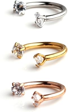 Ruifan Clear CZ Nose Septum Horseshoe Earring Eyebrow Lip Helix Tragus Cartilage Piercing Ring 16G 8mm 10mm 12mm