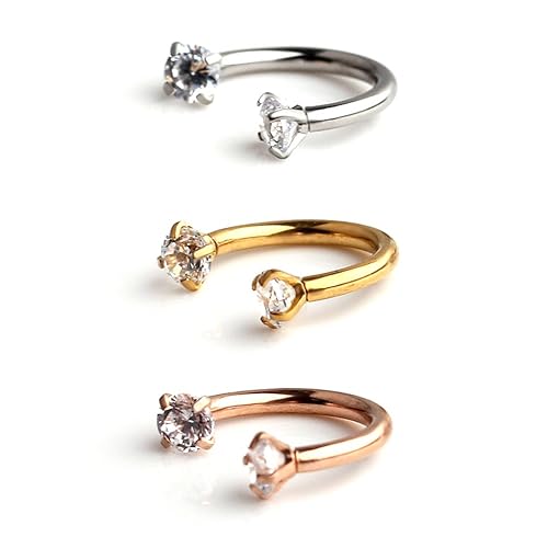 Ruifan Clear CZ Nose Septum Horseshoe Earring Eyebrow Lip Helix Tragus Cartilage Piercing Ring 14G 8mm 10mm 12mm - 3PCS - Inner Dia. 1/2"(12mm)