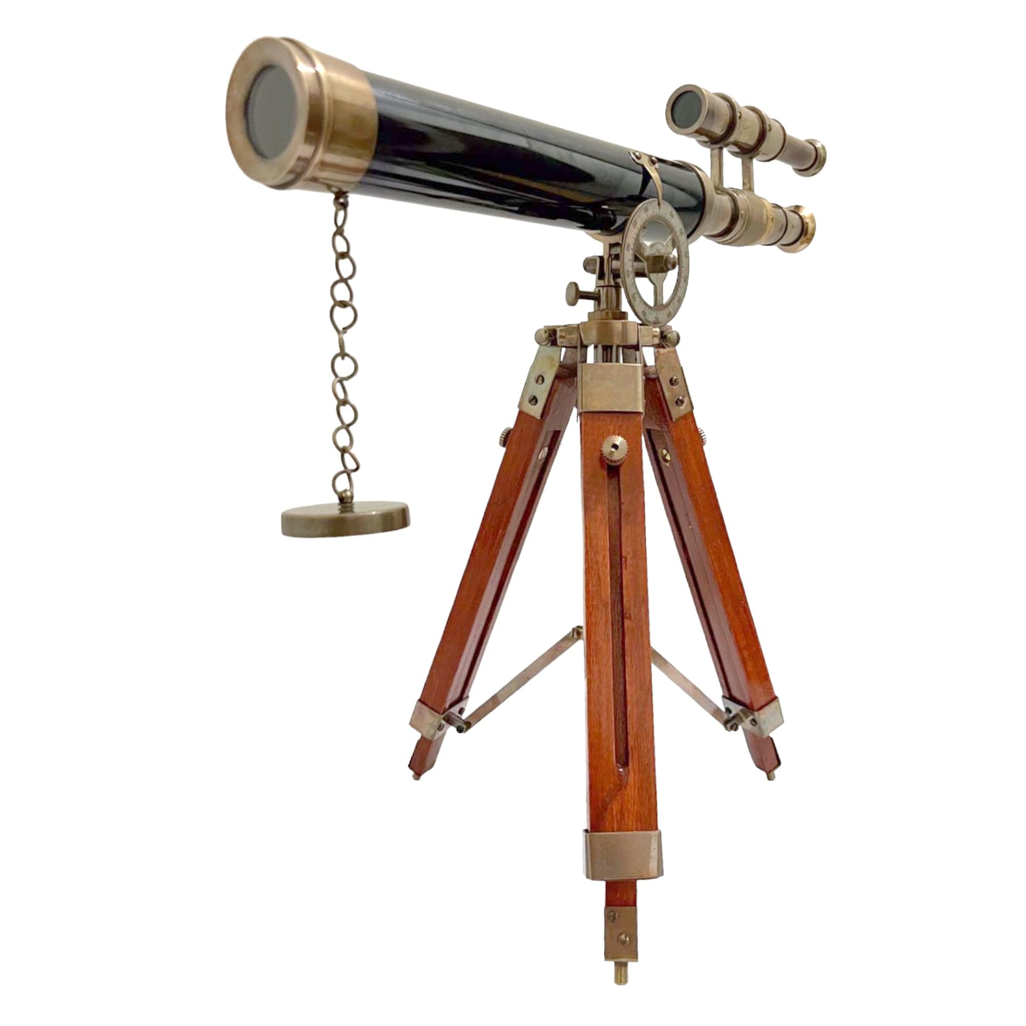 Vintage-Style Brass Telescope with Wooden Tripod – Classic Telescope for Stargazing, Nautical Decor, and Outdoor Exploration (14