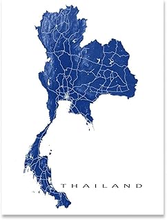 Thailand Map Print 8x10, Bangkok, Landscape Wall Art Poster 24x36, Thailand Maps Artwork