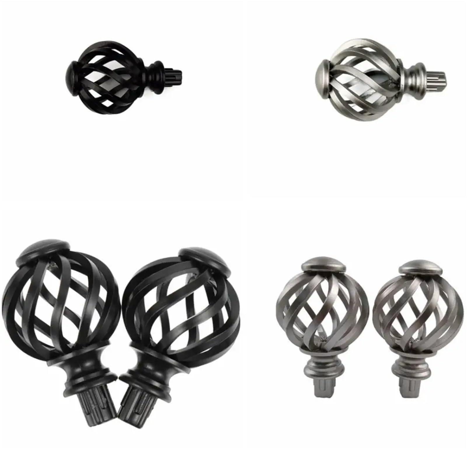 końcówki karniszy, Końcówki drążków do zasłon do drążków 3/4 cala, 2 sztuki, srebrne, czarne(Black)