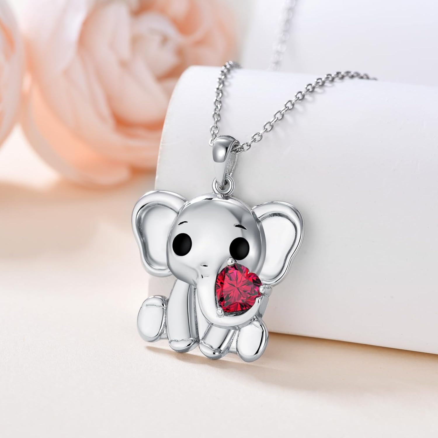 Elephant Necklace for Women 925 Sterling Silver Gemstone Birthstone Pendant Necklace - Image 2