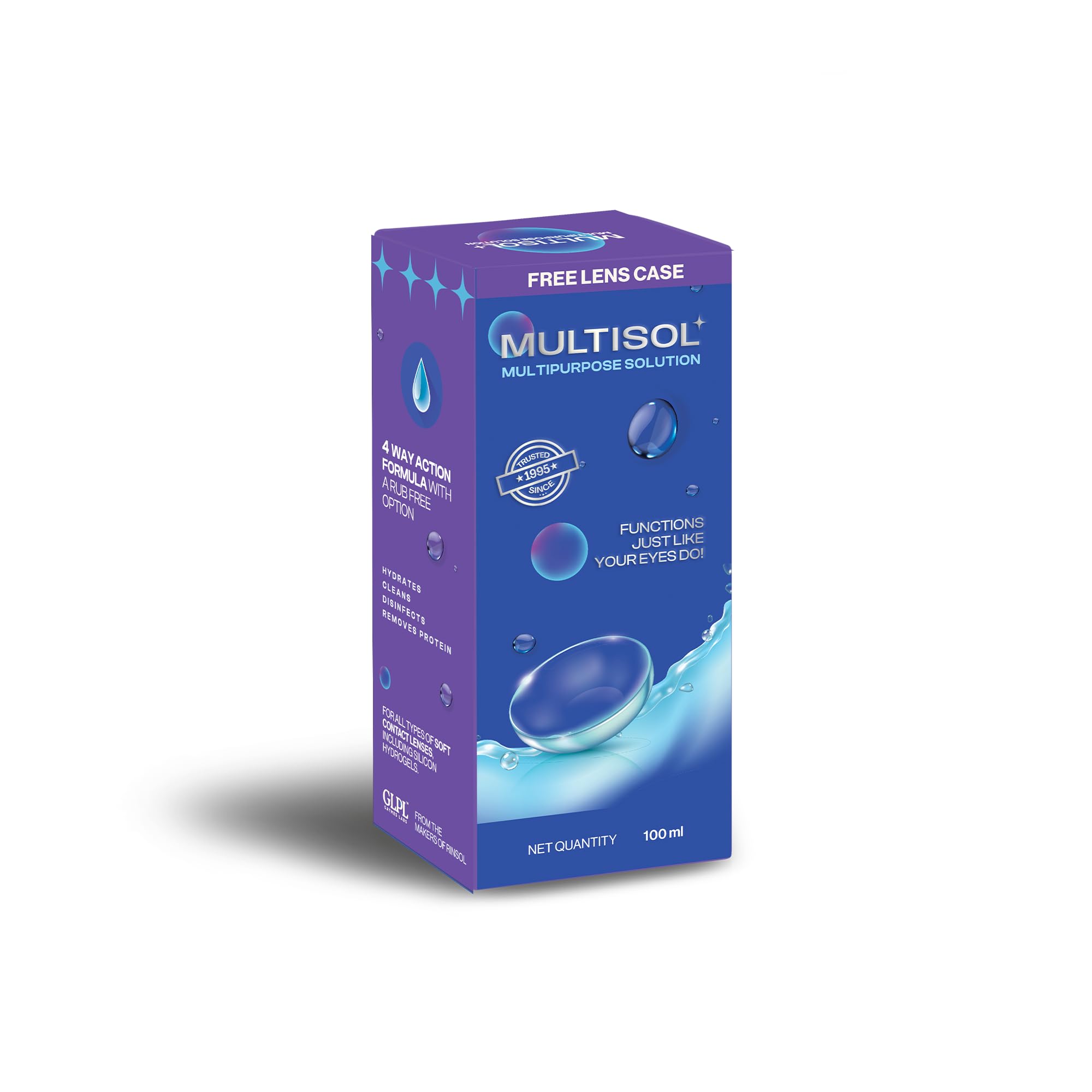 Contact Lens Solution Multipurpose Lens Cleaning Kit 100ml with Free Lens Case | Contact Lens Cleaner | Cleans, Rinses, Disinfects, Stores & Moisturizes Soft Contact Lenses | Travel Friendly
