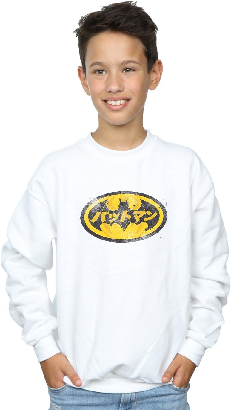DC Comics Boys Batman Japanese Logo Yellow Sweatshirt White 7-8 Years