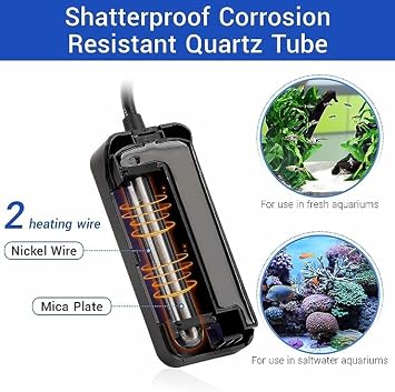 hygger Mini Aquarium Heater, Small Submersible Aquarium Heater 100W Mini Betta Tank Heater with Thermostat &Explosion-Proof for Saltwater Freshwater 38-76L