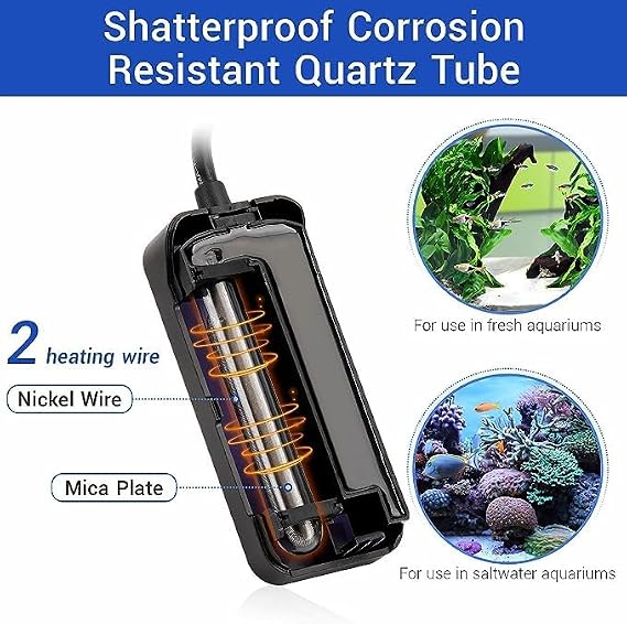 hygger Mini Aquarium Heater, Small Submersible Aquarium Heater 100W Mini Betta Tank Heater with Thermostat &Explosion-Proof for Saltwater Freshwater 38-76L