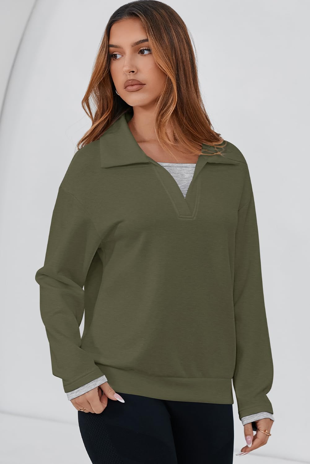 Dokotoo Sweatshirt for Women Long Sleeve V Neck Color Block Oversized Casual Pullover Sweatshirts Tops - Image 2