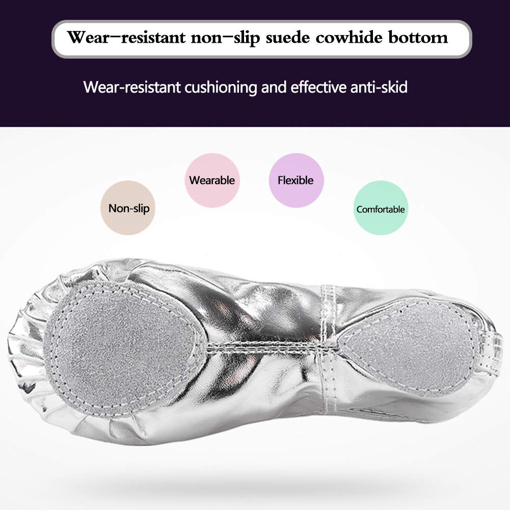 MNSSRN-MM PU Cuero Zapatos Brillantes de Baile, Suave, Ligero y cómodo para el Escenario de Funcionamiento Zapatos de Baile de la Danza de Vientre de Ballet para niños,Oro,32