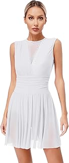 Vestido de ballet sin mangas para mujer, con pedrería y purpurina, traje de ballet de malla, con falda de gasa, traje de baile