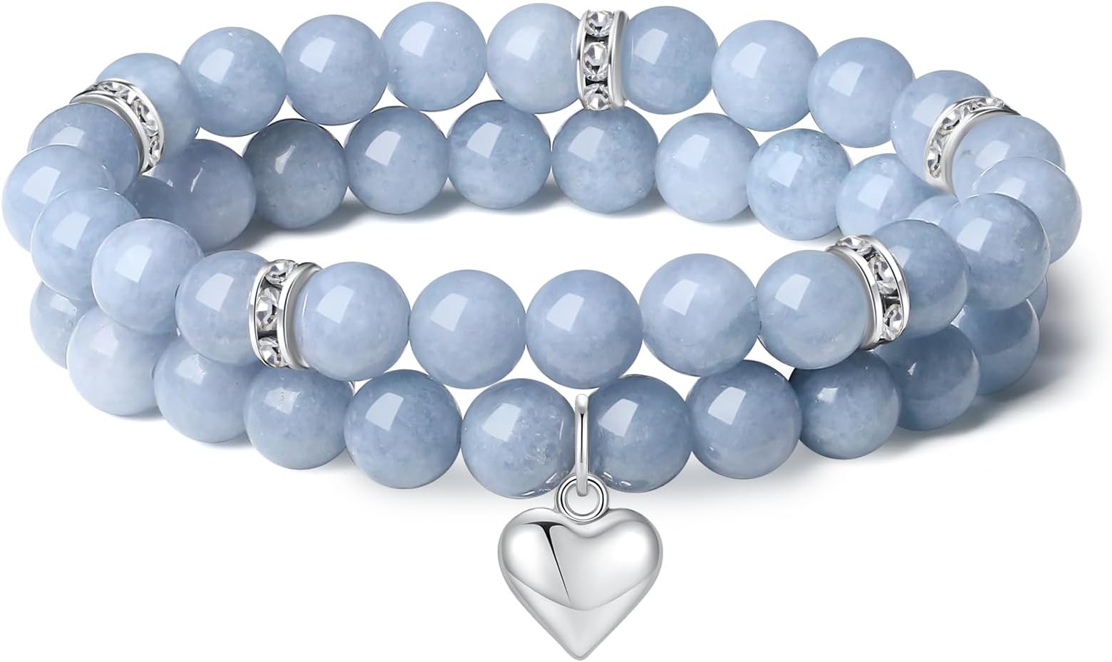 - Heart Bracelet for Women Healing Crystals Bracelets 8mm Love Charm Bracelet for Women Natural Stone Stretch Beads Bracelet Gifts for Women 2Pcs