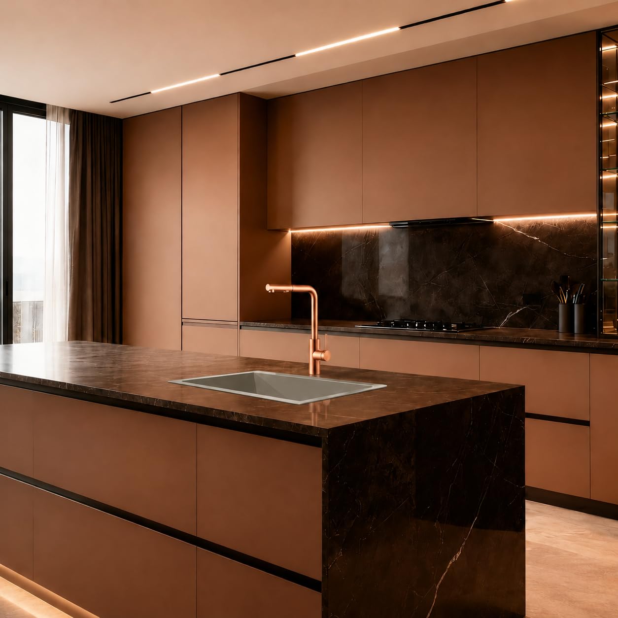 Grifo Cocina Extraíble con Doble Función | Grifo Fregadero Cocina Monomando Flexible y Giro 360° | Grifería Cocina IMEX Oporto (Oro rosa cepillado)