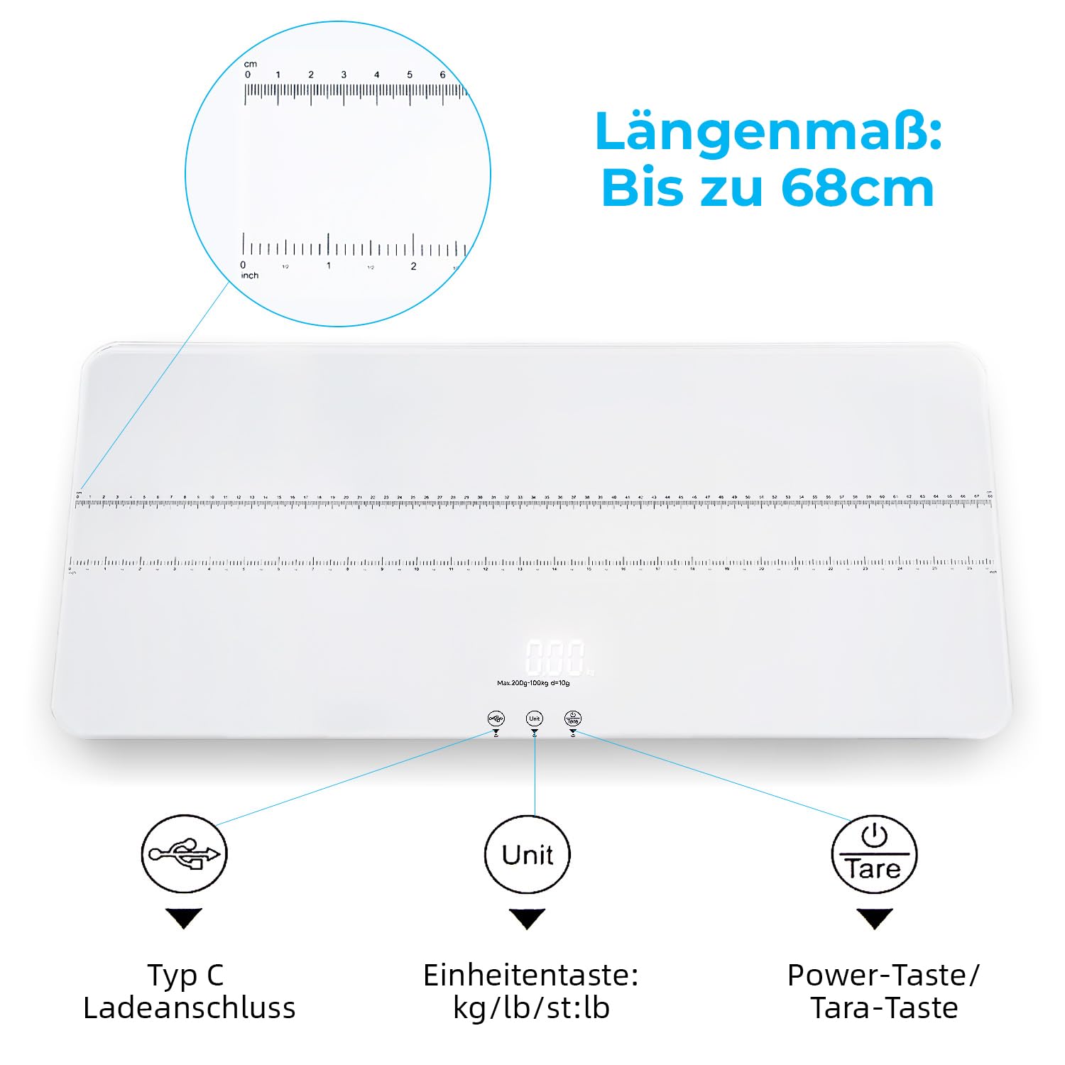 UNIWEIGH Digitale Haustierwaage, 10 g, hohe Genauigkeit, für Hunde und Katzen, 3 Wiegeeinheiten, Tara-/Haltefunktion, Babywaage, gehärtetes Glas, USB-Kabel, groß | 3 Wiegeeinheiten/Tara-/Haltefunktion, Babywaage für Haustiere, gehärtetes Glas, USB-Aufladu