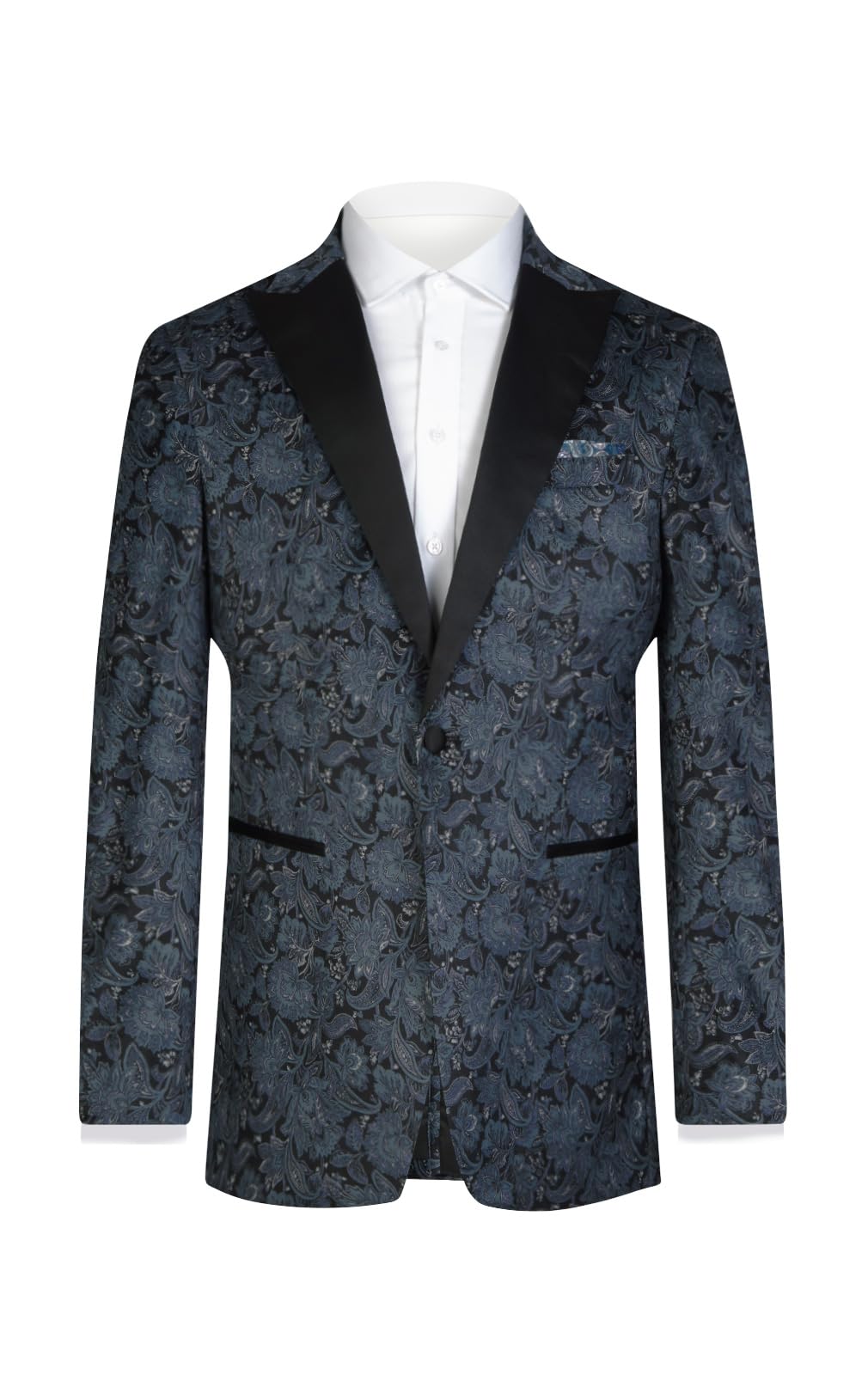Dobell Mens Blue Paisley Velvet Tuxedo Dinner Jacket Regular Fit Peak Lapel-46R