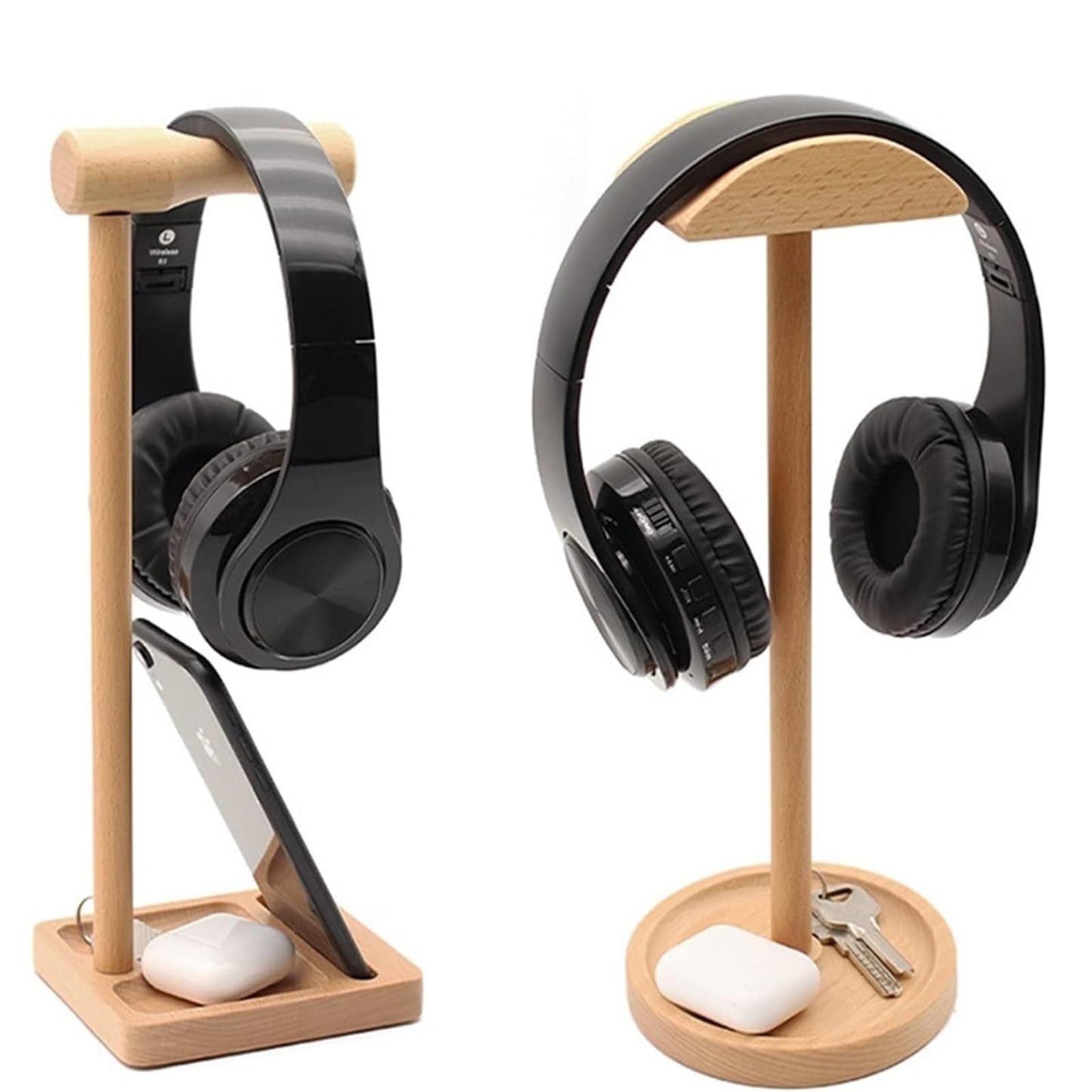 Supporto Supporto per Cuffie in Faggio, in Legno, Universale per, Gancio per Auricolari da Tavolo Cuffie(F)