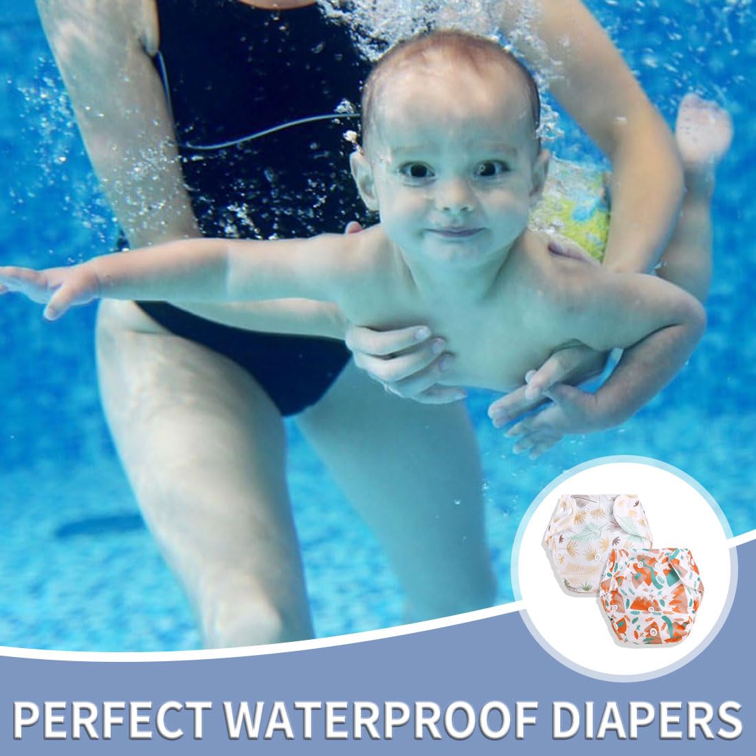 Pannolini Nuoto Impermeabili in Puro Cotone per Neonati Lavabili Regolabili Multi-Snap 2 Pezzi