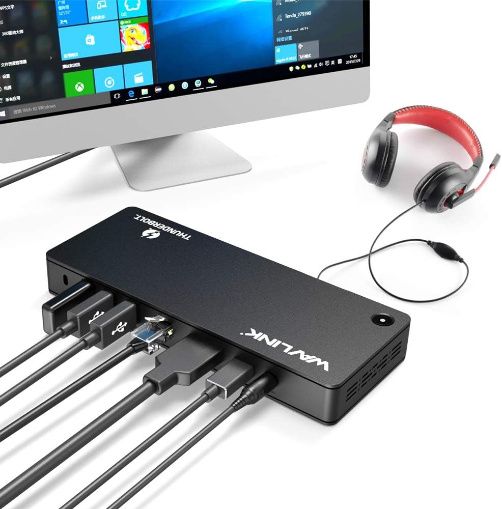 WAVLINK Thunderbolt 3 Docking Station rear panel with labeled ports