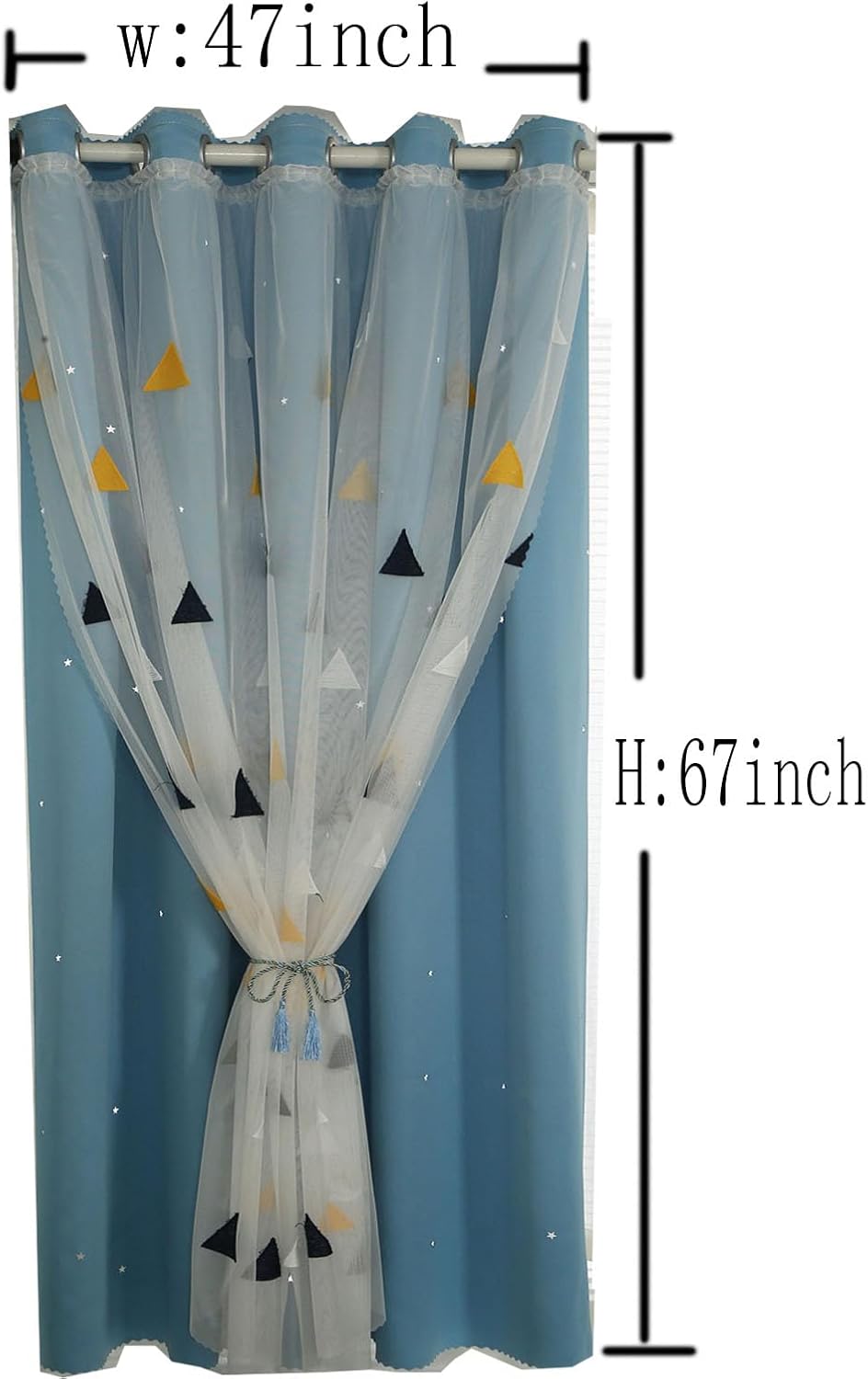 Blue Triangle Pattern Blackout Insulated Star Hollow Out Living Room Bedroom Study Dining Curtains for Girls Bedroom Kids Room Decor Set of Two Panels(47" W x 66.9" L)