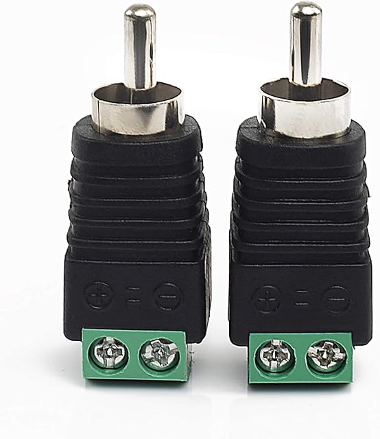2PCS RCA Cable Audio Adapter Male Plug to AV Screw Terminal Audio Video Speaker Wire Connectors Adapter