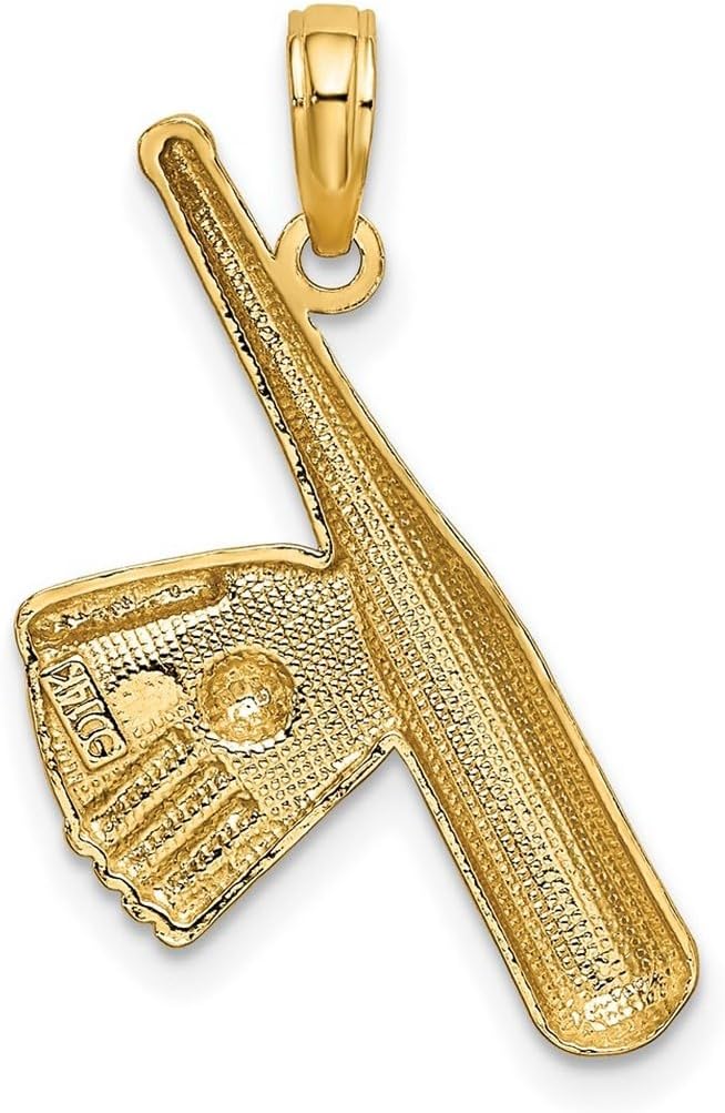 JewelryWeb 14k Gold 20mm Baseball Bat With White Ball In Glove Charm Pendant Necklace for Women - Image 4