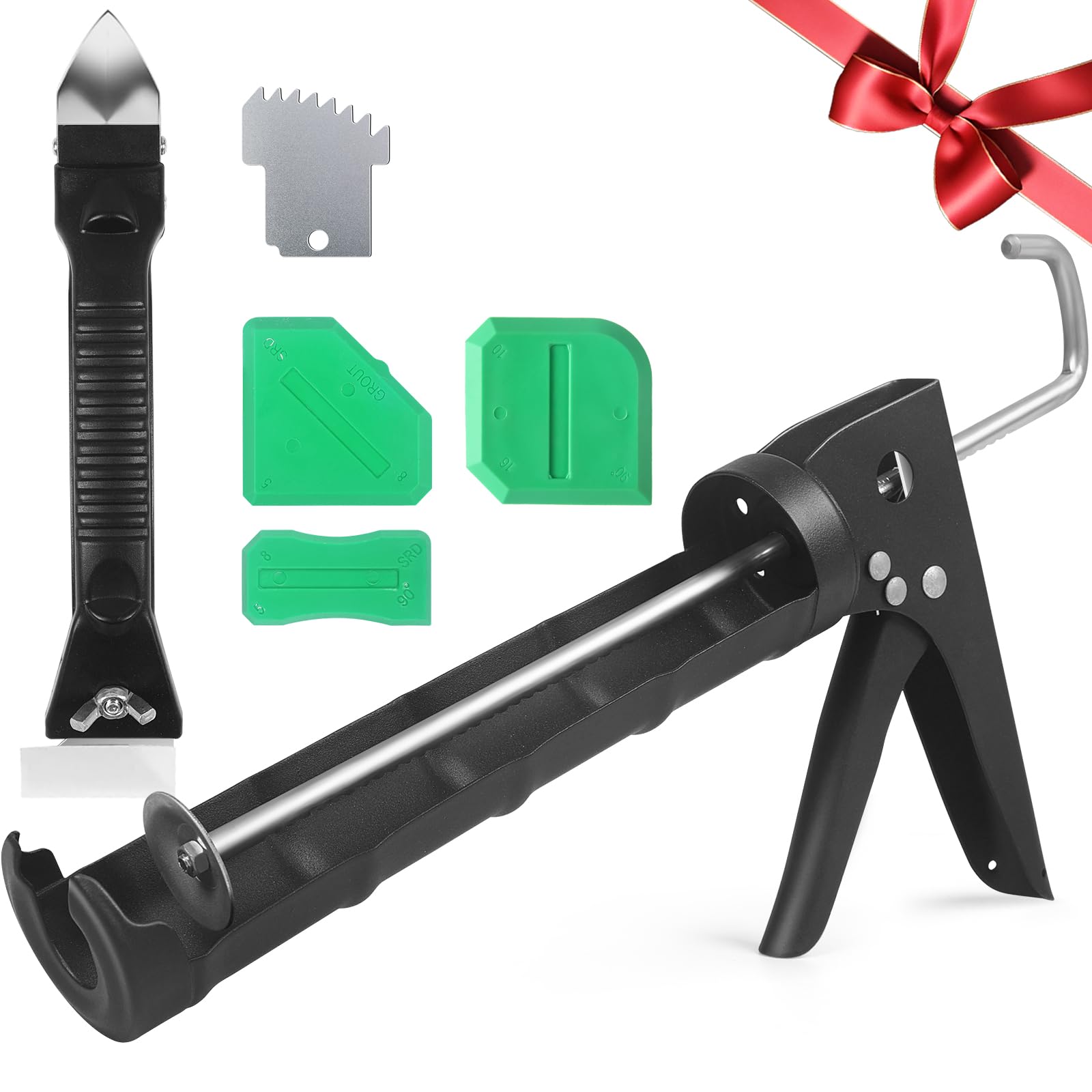 Kit pistola per sigillatura, 283,5 g, senza gocciolamento, in silicone, strumento di rimozione del sigillante, raschietto per la finitura del sigillante, raschietto per cucina, bagno, finestra